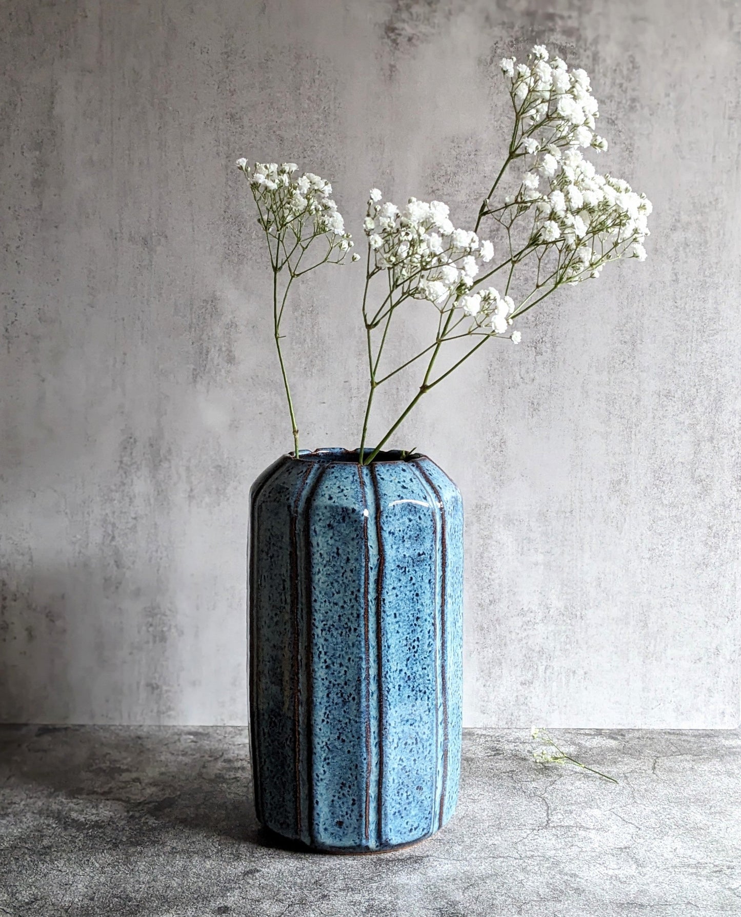 Large Blue Faceted Vase